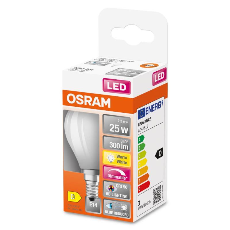 6er Set OSRAM E14 SUPERSTAR+ CLASSIC LED Tropfenlampe dimmbar 2,2W wie 25W 2700K warmweißes Licht matt hervorragende Farbwiedergabe von CRI > 90